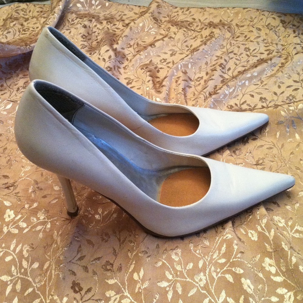 White Leather high heel shoes